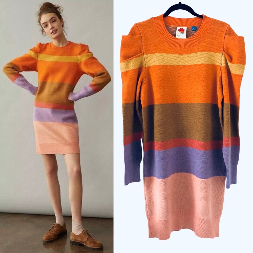 NWT FARM RIO x ANTHROPOLOGIE Tunic Multi Colorblock Sweater Dress Size M